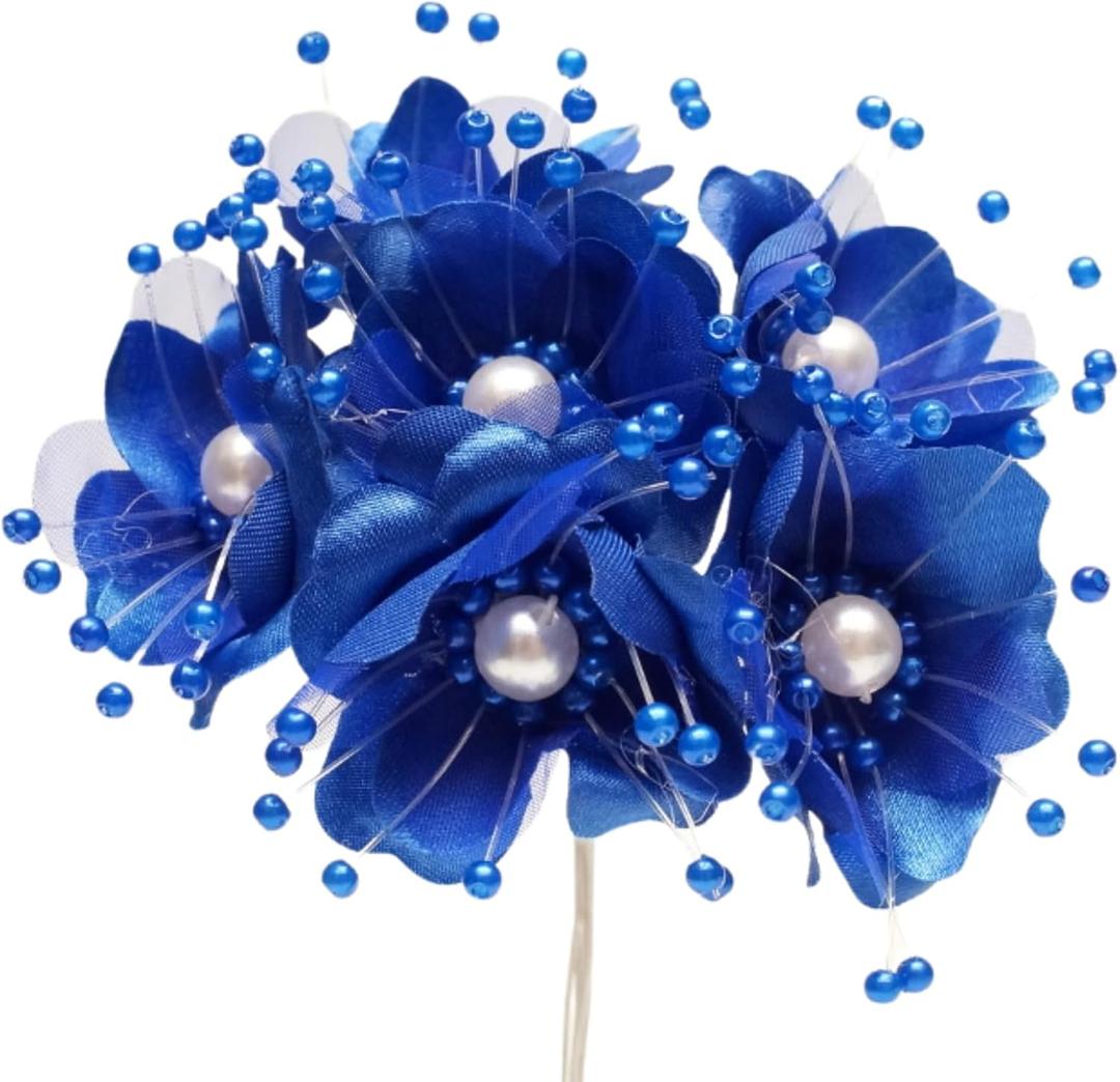 72PC Artificial Silk Pearl Spray Craft Flower for Home Craft Decor DIY Wedding Bridal Veil Headband Dress Cake Topper Embellishment Scrapbook Favor Corsage Floral Bouquet Arrangement (Royal Blue)