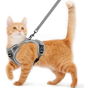 Cat Harness and Leash for Walking Escape Proof Soft Adjustable Cat Leash Breathable Comfortable Vest Easy to Wear Kitten Harness for Outdoor Travel (Grey, S (7-12lb))