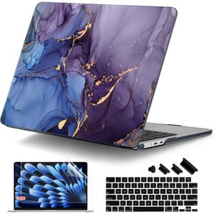 DONGKE for MacBook Air 13 Inch Case M5 2026 M4 2025 M3 M2 2024-2022 A3449 A3240 A3113 A2681, Plastic Hard Shell & Keyboard Cover & Screen Film for MacBook Air 13.6 Inch Case - Abstract Marble