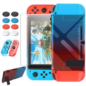 FYOUNG Switch Protective Case and Screen Protector Set, Dockable Cover Hard Shell for Switch Console Accessories, Travel-Friendly(Blue&Red, for Switch 1 6.3 inch)