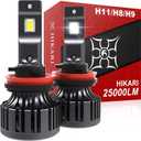 Hikari 2025 25000LM H11/H8/H9 LED Bulbs, 45W Upgraded Core Chips, High Lumens Kit, 6000k Cool White, IP68 Waterproof, H16 Foglight