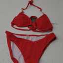 swimall Women's Triangle Bikini Set Cheeky High Cut Sexy Two Piece Swimsuit Cute Halter Bathing Suit (Medium, Red-textured)