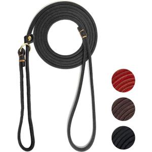 Guiding Star Leather Slip Lead Dog Leash for Small Dogs & Puppies 6 Ft x 1/4 Inch,Luxurious and Lightweight Leather Training Dog Leash for Walking with Soft Handle (Black)