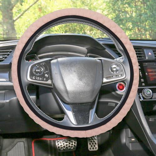 4 x ramuel Soft Steering Wheel Cover Auto Elastic LCE Silk Steering Wheel Protector Car Accessories Universal for Car Truck Pickup SUVs Anti-Slip Comfortable Breathable (Pink)