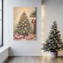 GSPQAZ Christmas Tree Wall Art - Festive Holiday Canvas Print for Vintage Christmas Decor 16x24inch-Unframed