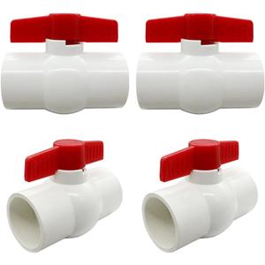 1-1/4" PVC Ball Valve Slip Socket Quarter Turn Red T-Handle Water Pipe Shut Off Valve (Pack of 4) (1.25 Inch)