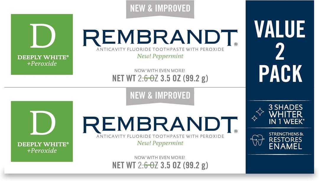 Rembrandt Deeply White + Peroxide Whitening Toothpaste, Peppermint Flavor, 3.5-Ounce (Pack of 2) 
