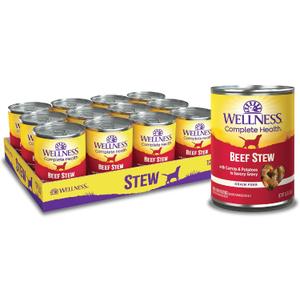 Wellness Complete Health Stew Adult Canned Wet Dog Food, Grain Free, Natural, Beef Recipe, 12.5 oz, Pack of 12 Cans (EXP 07/18/29)