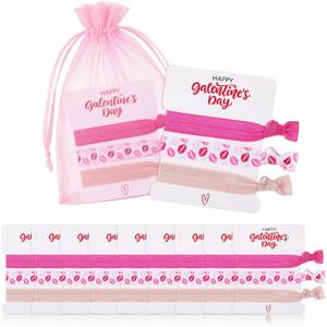 36 Pcs Galentines Day Elastic Hair Ties Pink Headbands Valentines Day Gifts for Women with 12 Happy Galentines Cards and 12 Bags for Holiday Friends Exchange Gifts Party Favors