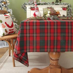 Laolitou Christmas Plaid Tablecloth Rectangle Tables Red Buffalo Plaid Checkered Gingham Table Cloth Cotton Linen Farmhouse Tablecloths Washable Wrinkle Free for Picnic Kitchen, 60"x75" 4-6 Seats