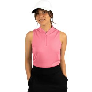 Three Sixty Six Womens Sleeveless Collarless Golf Polo Shirt with Zipper - Quick Dry Tank Tops for Women (Medium, Coral)