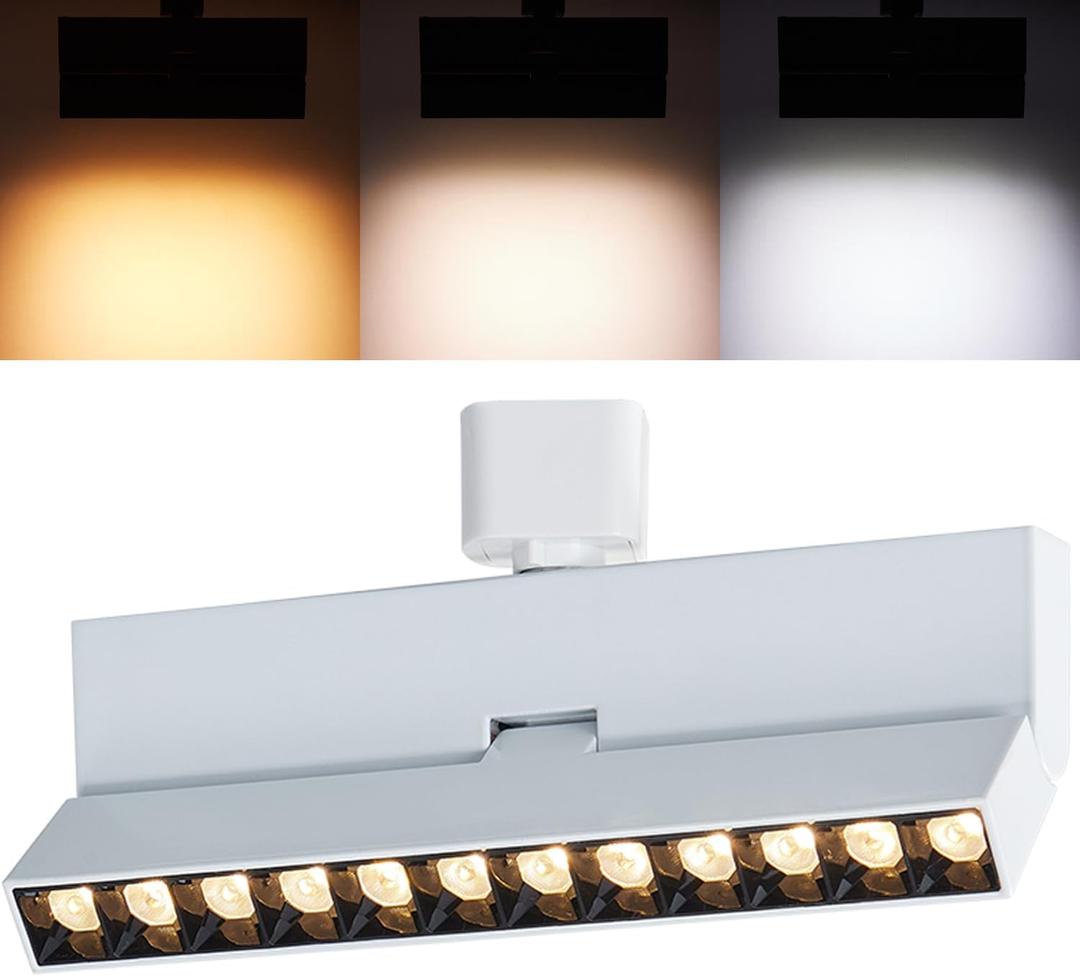 VANoopee 3-Color Dimmable LED Track Lighting Heads H Type Bright Track Light Heads Modern Ceiling Spotlight Fixtures for Kitchen Wall Art Shop, 3000K 4000K 5000K, Flicker Free 30 CRI90+ White 12W