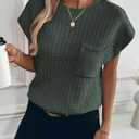 Womens Short Sleeve Sweaters Summer Cap Sleeve Tops Casual Crewneck Oversized Lightweight Knit Sweater Vest (Green, XL)