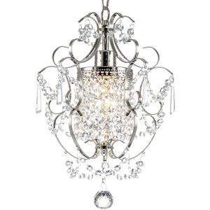 Small Crystal Chandelier, Mini Elegant Crystal Chandelier Light Fixture, 1-Light Pendant Light Fixture, Adjustable Hanging Lighting for Entryway, Bedroom, Girls Room, Kitchen Island (Chrome)
