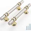 Rergy 10 Pack 4 Inch Brushed Nickel and Gold Cabinet Pulls Heavy-Duty Kitchen Cabinet Handles, Rust-Resistant and Durable Drawer Pulls Zinc Alloy Hardware for Cupboard,Closet,Cabinets