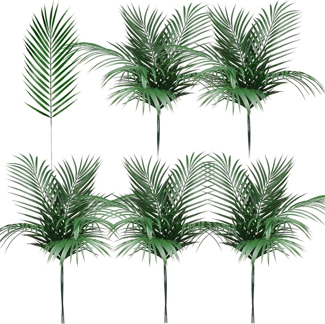 Yunsailing 60 Pieces 25" Artificial Palm Leaves Faux Tropical Palm Fronds Large Fake Greenery Plants Leaf Branches for Wedding, Palm Sunday, Flower Arrangement, Hawaiian Jungle Safari Party
