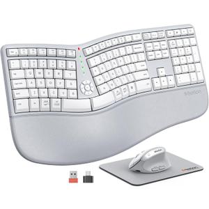 MEETION Ergonomic Keyboard and Mouse, Wireless Keyboard with Vertical Mouse, Split Curved Keyboard with Wrist Rest, Natural Typing Full Size for Windows/Mac/PC/Laptop, Gray