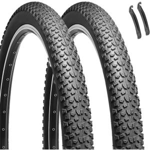 Hycline 2-Pack Mountain Bike Tires: 20/24/26/27.5-inch Folding Replacement Puncture-Resistant Butyl Rubber High-Density Bicycle Tires with Tire Levers for MTB Street Trail Adventures