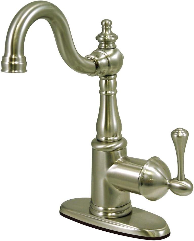Kingston Brass FS7648BL English Vintage Single Handle Lavatory Faucet with Push Pop-Up and Plate, Brushed Nickel