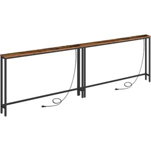 HOOBRO 2 Pack 5.9" Narrow Console Sofa Table with Power Outlets, 47.2" Long Behind Couch Table with Charging Station, Skinny Sofa Table for Living Room, Foyer, Rustic Brown BF15XGP201G1, 47.2”L x 5.9”W x 31.3”H