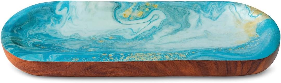 TOSQP27 Handmade Wooden Incense Holder for Sticks – Ocean Wave Resin Art Tray | Handcrafted Ash Catcher for Meditation, Yoga & Aromatherapy | Home Decor Wooden Incense Burner Gift for Adults