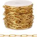 [16.5FT] 18K Gold Plated Paperclip Chains for Jewelry Making, 4.3mm Wide 304 Stainless Steel Paperclip Link Chain Roll Bulk for DIY Jewelry Making Craft