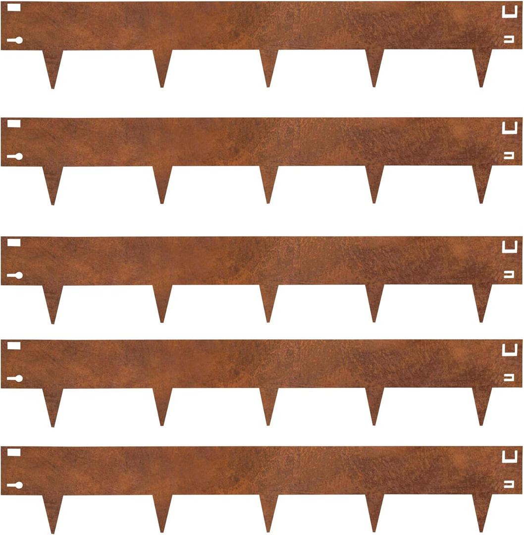 Corten Steel Rust Landscape Edging Border, 6 Pack 42L x 7H Weather Resistant Bendable Metal Garden Lawn Edging for Landscaping, Yard Pathway (16.5 Ft Total)