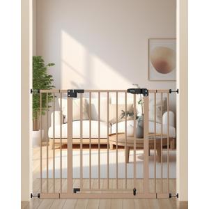 Keny 29"-42.5" Baby Gate for Stairs, Auto Close Safety Dog Gate, Pressure Mounted Easy Walk Through Pet Gate for Doorways, Durable Stair Gate, 30" Tall, Brown