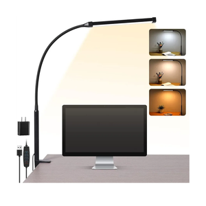 LED Desk Lamp with Clamp, Eye-Caring Clip on Lights for Home Office, 3 Modes 10 Brightness, Long Flexible Gooseneck, Metal, Swing Arm Architect Task Table Lamps with USB Adapter, Black