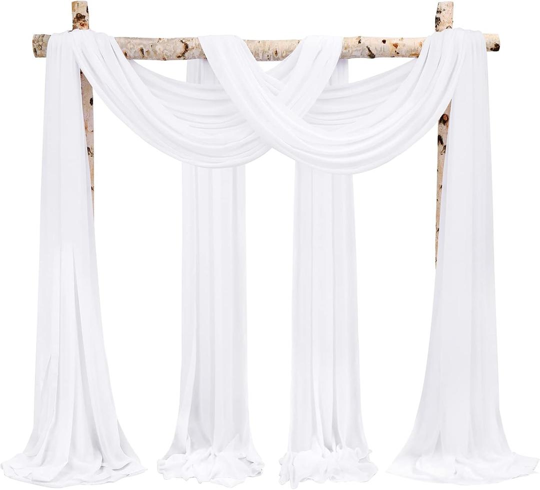 Wedding Arch Draping Fabric,4 Panels 28" x18ft White Wedding Arch Drapes for Ceremony Sheer Chiffon Fabric Drapes Arbor Drapery Decorations for Reception Party