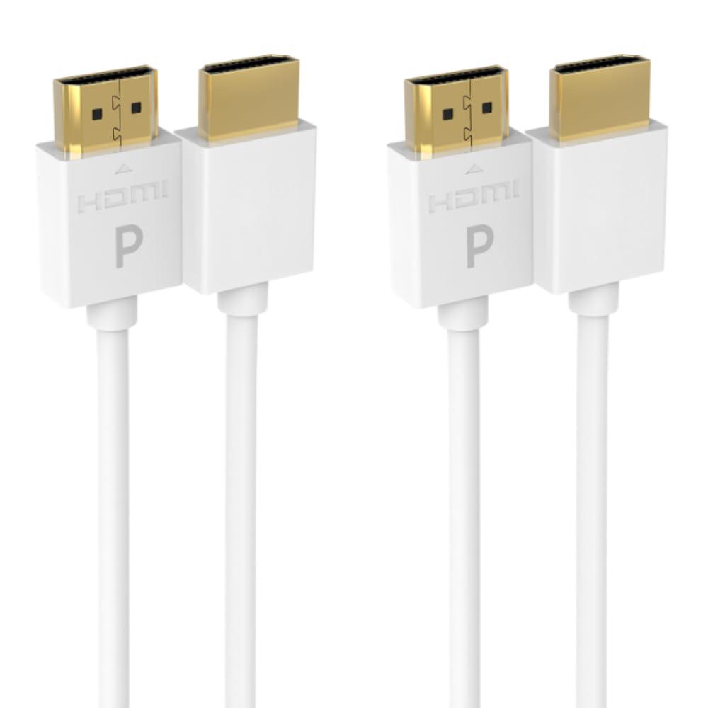 Pacroban Ultra-Short 1.5ft HDMI Cable (2 Pack) -Slim, Flexible, White 4K HDMI Cord, 18Gbps High Speed, HDMI 2.0, HDR10, HDCP 2.2, ARC, Ethernet, Ideal for Tight Spaces, Roku, FireTV, AppleTV, and More