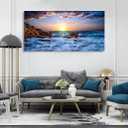 Muolunna S05862 Wall Art Decor Canvas Print Picture Sunset Blue Ocean 1 Panel Sea Waves Scenery Painting Artwork for Office Wall Decor Home Decoration Stretched and Framed Ready to Hang 24x48inch