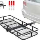 Hitch Rack Cargo Carrier for Car - Metal Luggage Storage Basket for Truck RV ATV Vehicle - Tow Hitch Mount Racks Rear Carriers with 2 in Receiver - 60x24X6 Utility Folding Trailer Travel Platform
