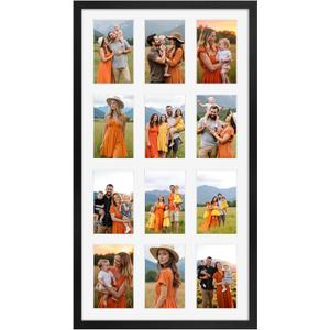 QUTREY 12 Opening Collage Picture Frame 4x6, Black Photo Frame Collage Display Multiple 4 by 6 inch Photos with Mat for Wall
