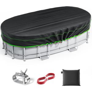 7x10 Ft Oval Pool Cover - Heavy Duty Solar Rectangular Pool Cover Protector, Waterproof & Tear-Resistant with Winch & Cable, Ideal for Winter & Dustproof Use