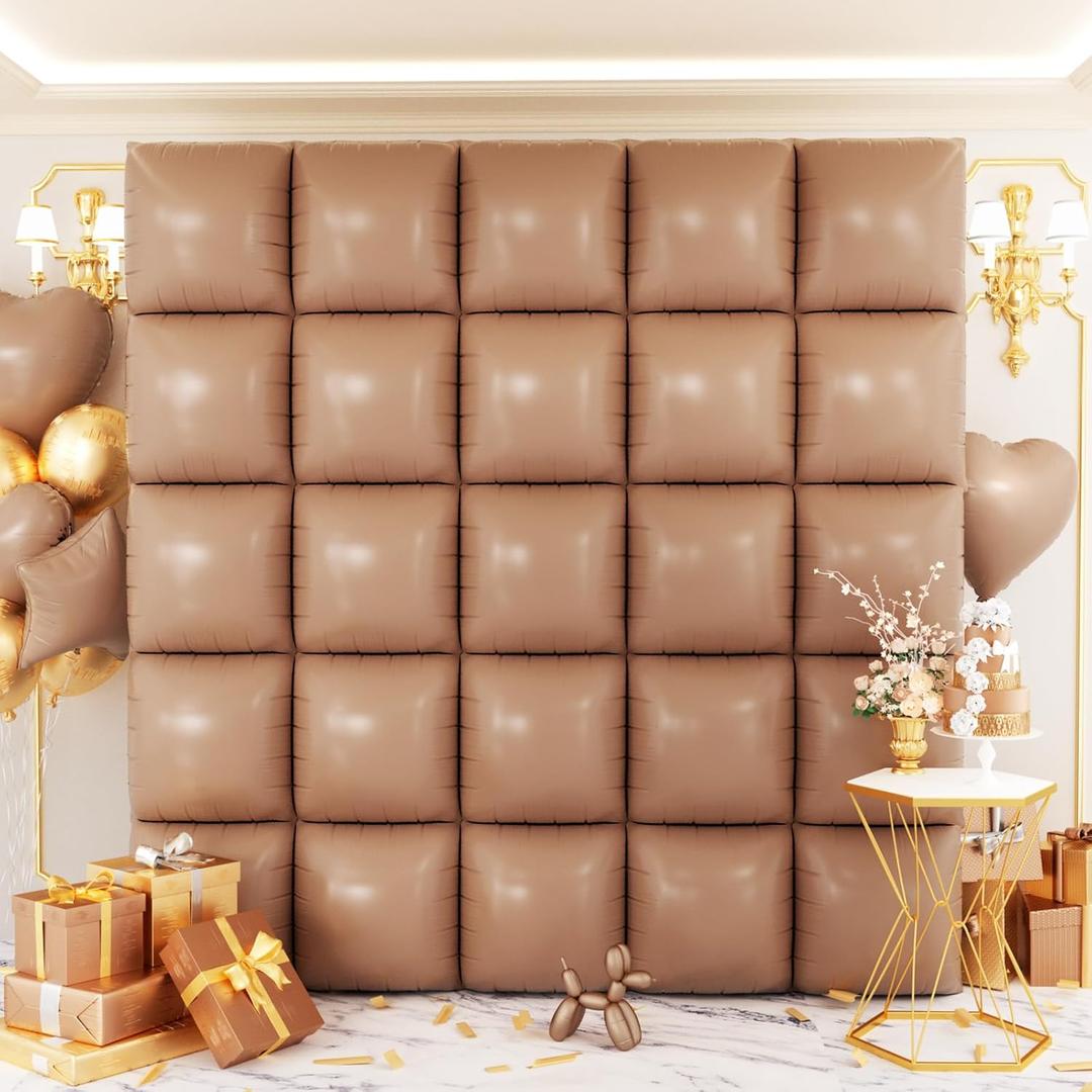 Brown Square Foil Balloons Wall Backdrop 25Pcs Double Sided Brown Balloon Tunnel Arch Kit for Birthday Baby Bridal Shower Gender Reveal Easter Wedding Anniversary Party Decorations