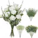 4 Kinds 60PCS Silk Rose Artificial Flowers Eucalyptus Stems, Fake Flower Suitable for Vase Bedroom Kitchen Decor Home Party Table Wedding Decor DIY Floral Decoration