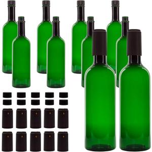 Cornucopia Brands Plastic Wine Bottles (10-Pack, Green); Empty PLASTIC Bordeaux-Style Wine Bottles w/Screw Caps and Seals