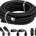 6AN PTFE Fuel Line Kit 10FT, Nylon Braided Hose with Fittings, Automotive Fuel System Braided Oil Gas Fuel Hose CPE with 6 Pcs Swivel Hose End Fittings Adapter Kit Black