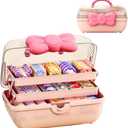 Cute Girls Hair Accessories Storage Box Bow Switch Organizer Box Jewelry Box, Plastic Hair Ties Holder Hair Clips Container Storage Box for Home, School, Office(Pink)