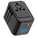 Universal Travel Adapter, International Travel Plug Adapter with 2 USB-C(PD 20W) ＆ 1 USB-A Ports, All in One Portable Adaptor, for USA, UK, EU, AU ＆ 224+ Countries (Black) US