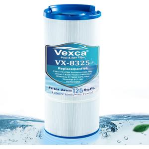 Vexca Spa Filter Replacement for Unicel C-8325, FC-2790, PSD125U, Sundance 6540-490, Guardian817-199, 03FIL1400, 81254, 125 Sq.Ft, 1 Pack
