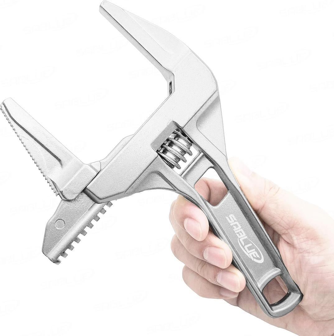 SABLUE Adjustable Wrench Spanner Reversible Jaw Pipe Wrench, Self-gripping angled teeth grip pipe, Wide Jaw Large Openings Short Shank Wrench Repair Tool Washbasin Tube Nut Disassembly (Teeth Silver) (Length 200mm / 8")