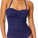 Anne Cole Women's Twist Front Shirred One Piece Swimsuit (10, Navy)