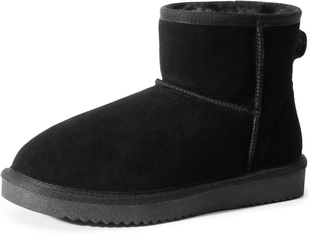 DREAM PAIRS Snow Boots for Women Genuine Suede Faux Fur Lining Anti-Slip Warm Winter Booties Slip On Memory Foam Ankle Boots FuzzyClassic Low Boots (9, Black)