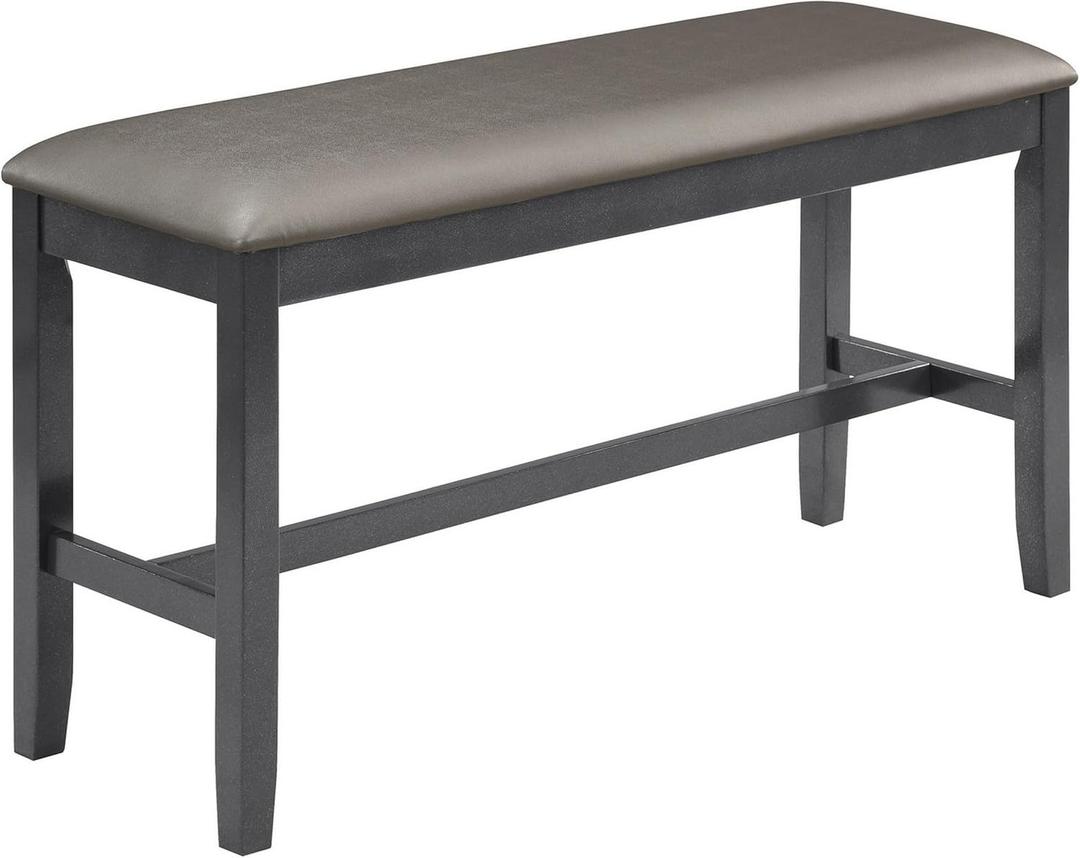 48 Inch Dining Bench, Padded Seat Cushion, Metallic Gray Upholstery, Black