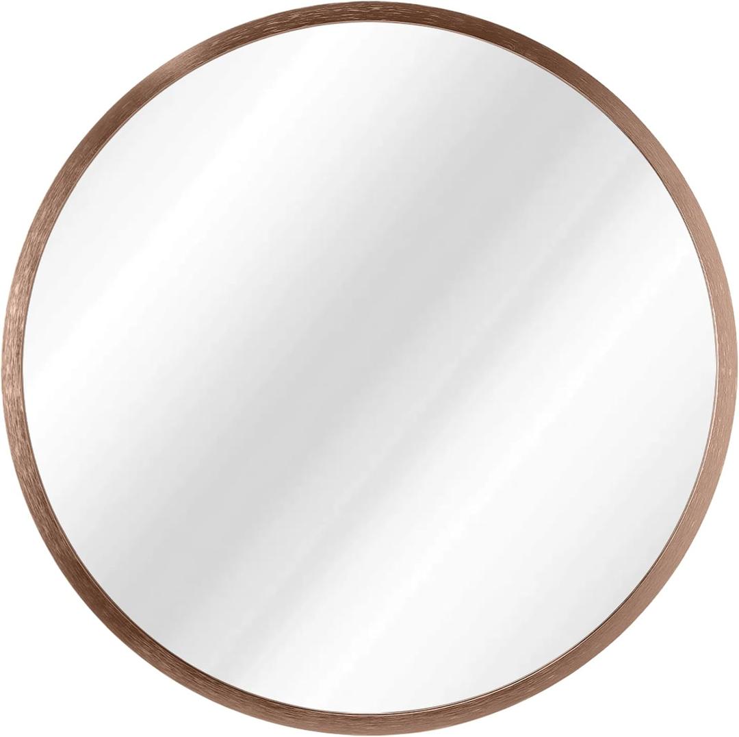AOAOPQ Wall Mounted Circle Mirror Brushed Gold Metal Framed Round Mirror Bathroom Vanity Mirror for Bedroom Living Room (15.7"L x 15.7"W)