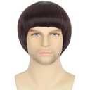 Miss U Hair Mens 60s Retro Bowl Cut Wig Short Straight Brown Mushroom Bob Wig for Costume Cosplay