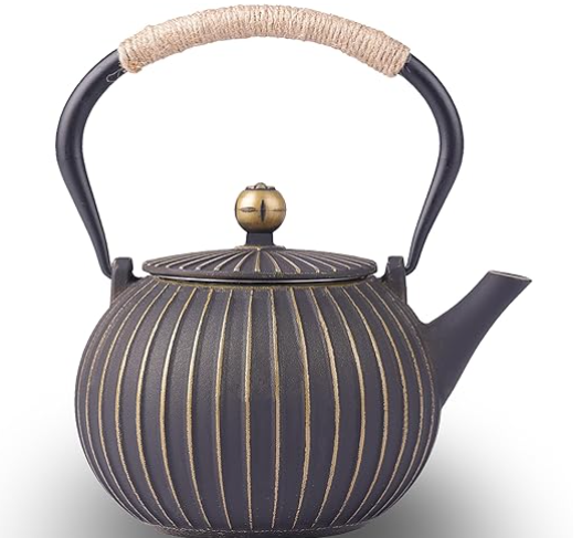 Japanese Tetsubin Cast Iron Teapot 40oz（1200ML)  Enamel Coated Interior & Removable Stainless Steel Infuser, Stovetop Safe Kettle for Tea Ceremony (Black Gold)