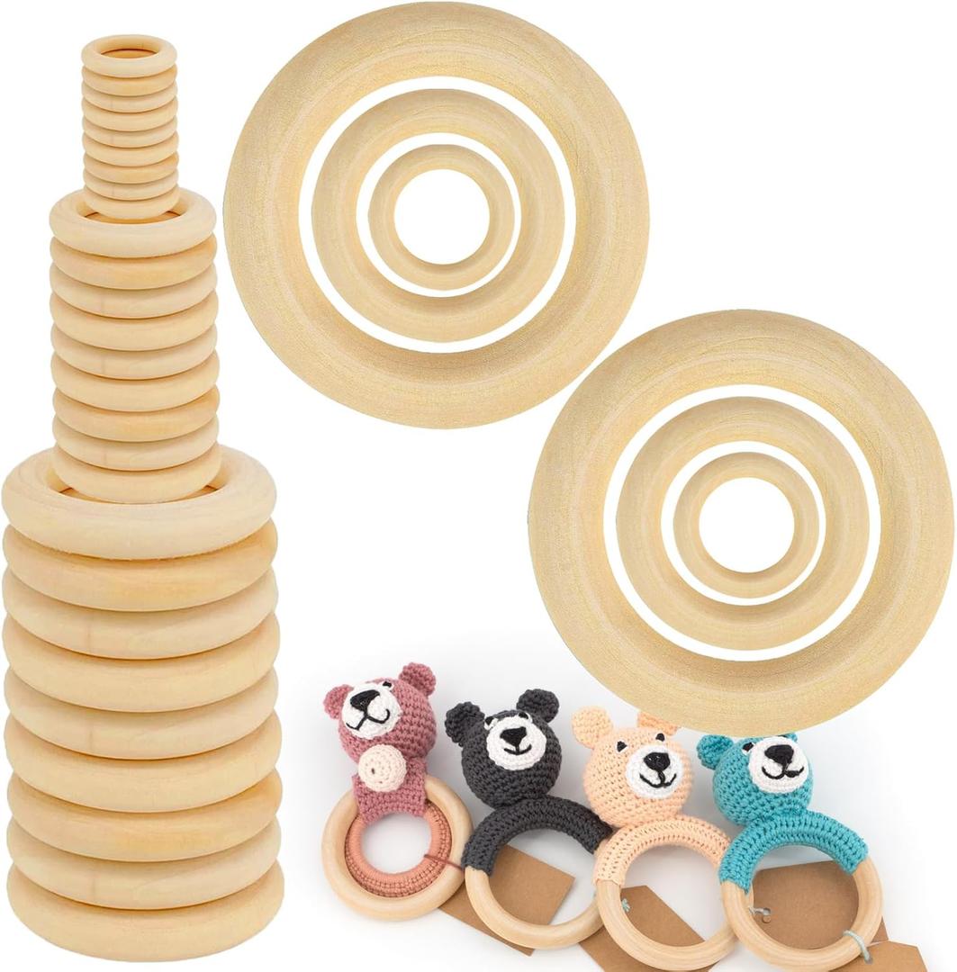 Wooden Rings for Crafts - 33pcs (3 Sizes: 3cm/5cm/7.5cm) - Unfinished Natural Wood Hoops for Macrame, DIY Jewelry, Wreath Making - Smooth & Splinter-Free for Kids & Adults